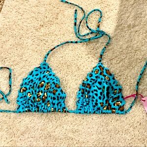 Luli fama turquoise gold leopard cheetah swim top